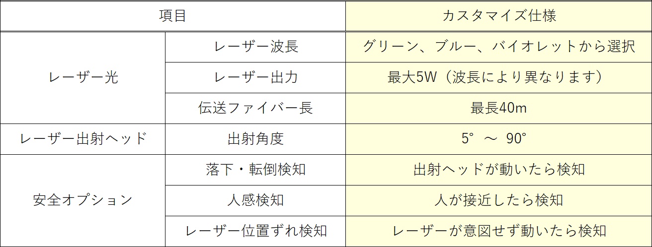 選択可能なオプションの一例